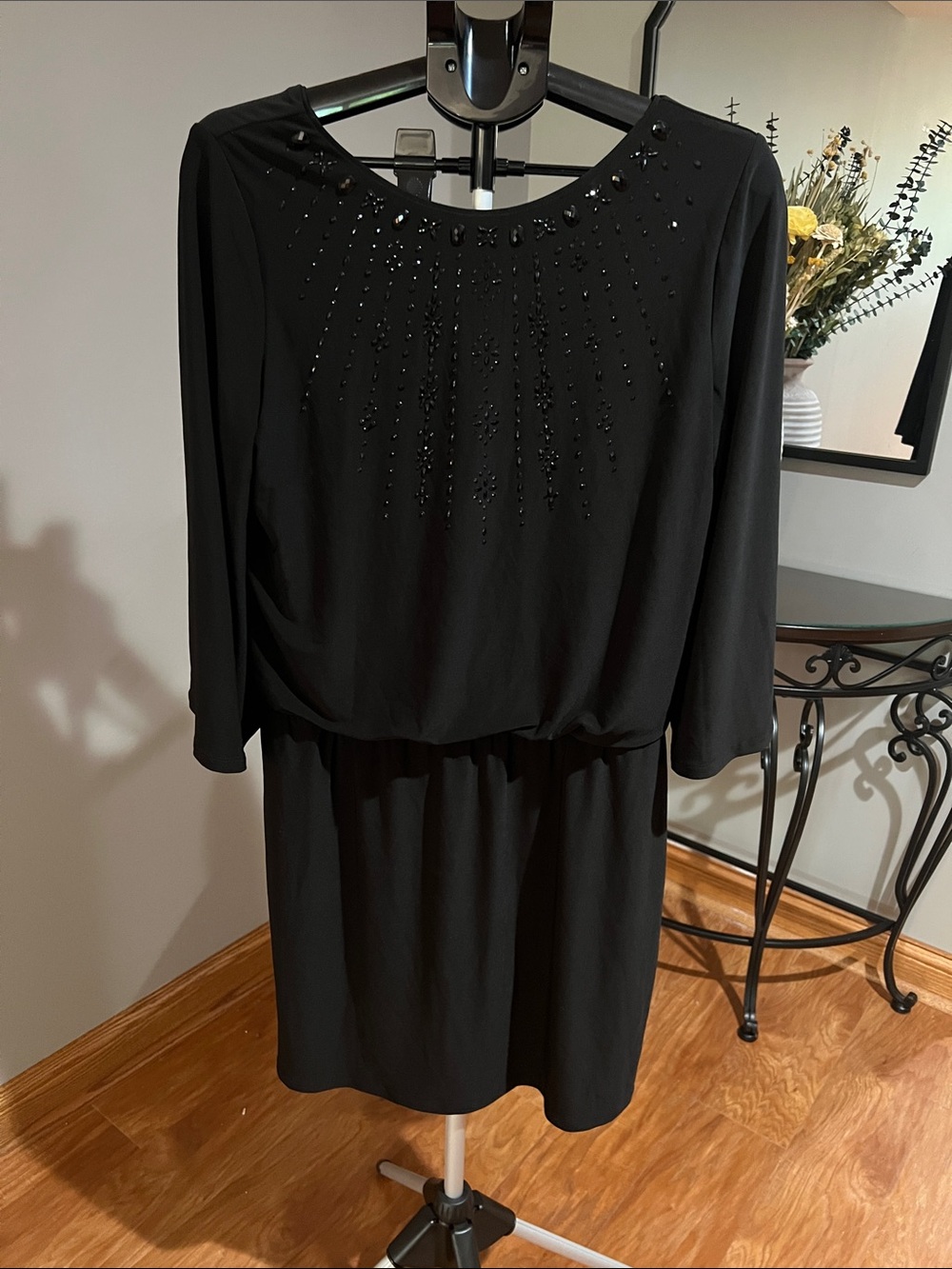 NWT White House Black Market Black Long-Sleeve Beaded Dress